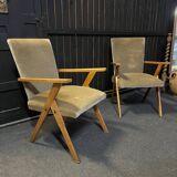 Pair of compass leg armchairs Velvet 1950