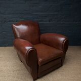 Leather club chair, havana moustache model, with cuban cigar arms, circa 1930's
