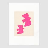 Peinture oiseaux rose fluo sur papier - illustration et tableau signé Eawy