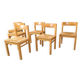 Chaises de salle à manger vintage en chêne et osier, années 1960