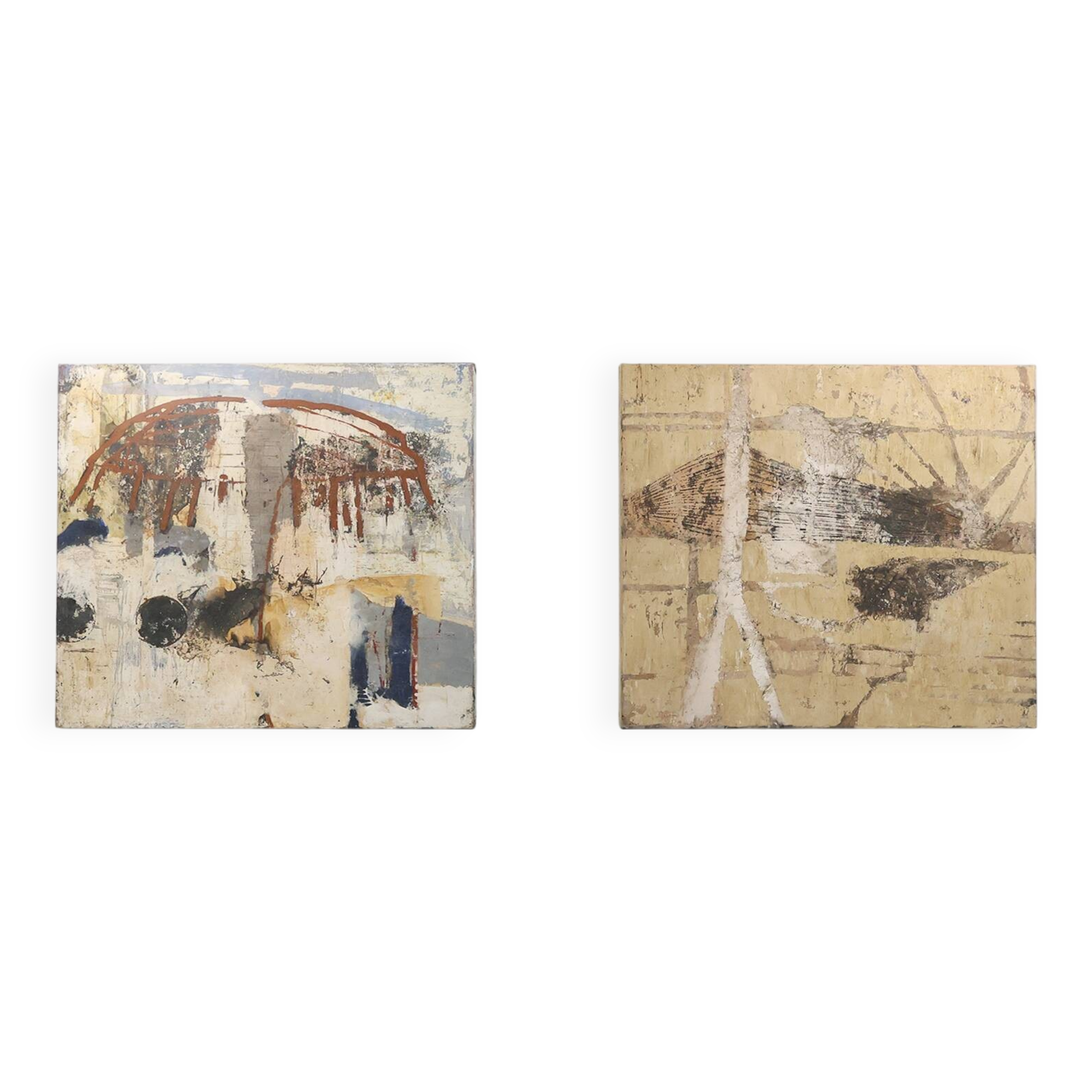 Set of 2 abstract paintings titled “Fyrhat” by the Belgian Artist Nico de G