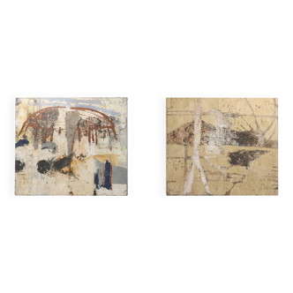 Set of 2 abstract paintings titled “Fyrhat” by the Belgian Artist Nico de G