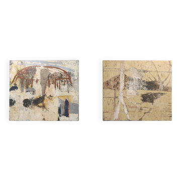 Set of 2 abstract paintings titled “Fyrhat” by the Belgian Artist Nico de G