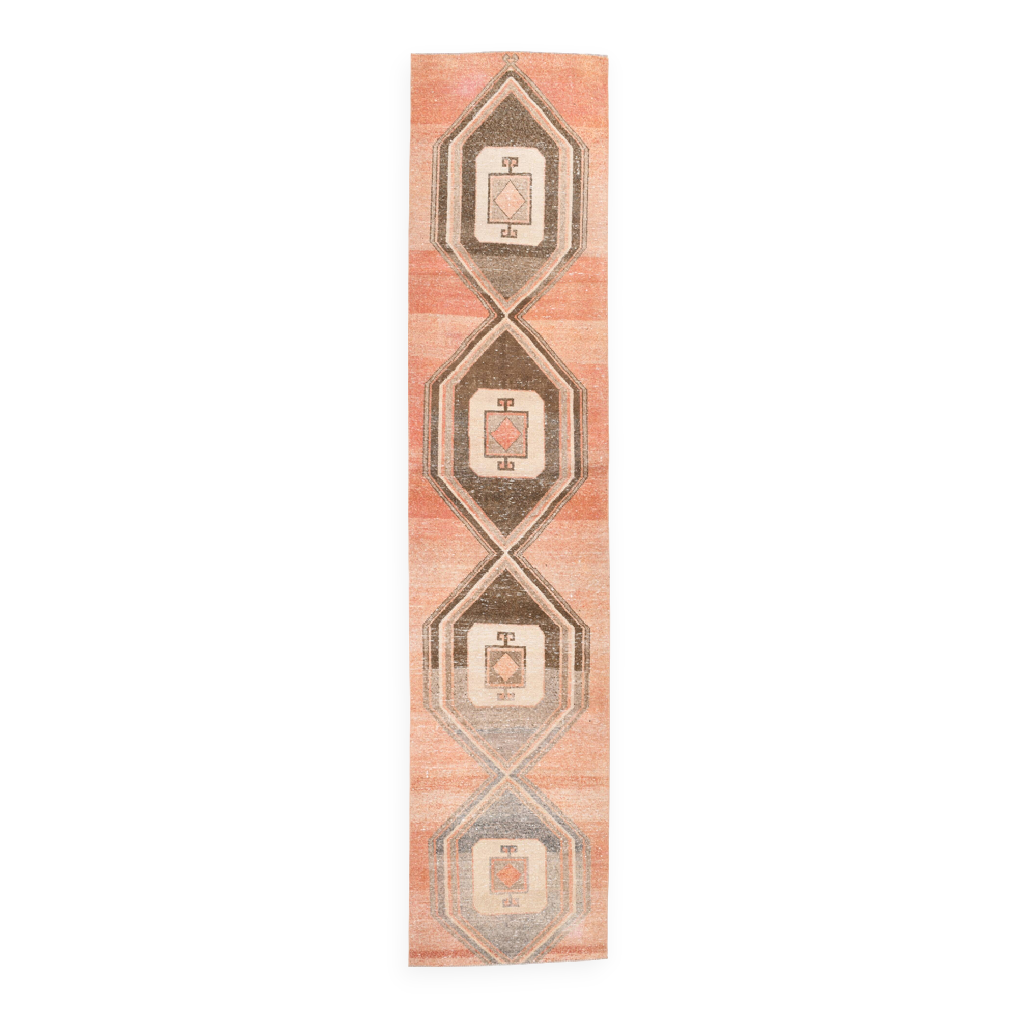 3x12 Pale Red & Brown Antique Vintage Runner Rug, 83x383Cm