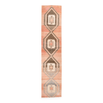 Tapis de couloir vintage rouge pâle et marron 3x12, 83x383 cm