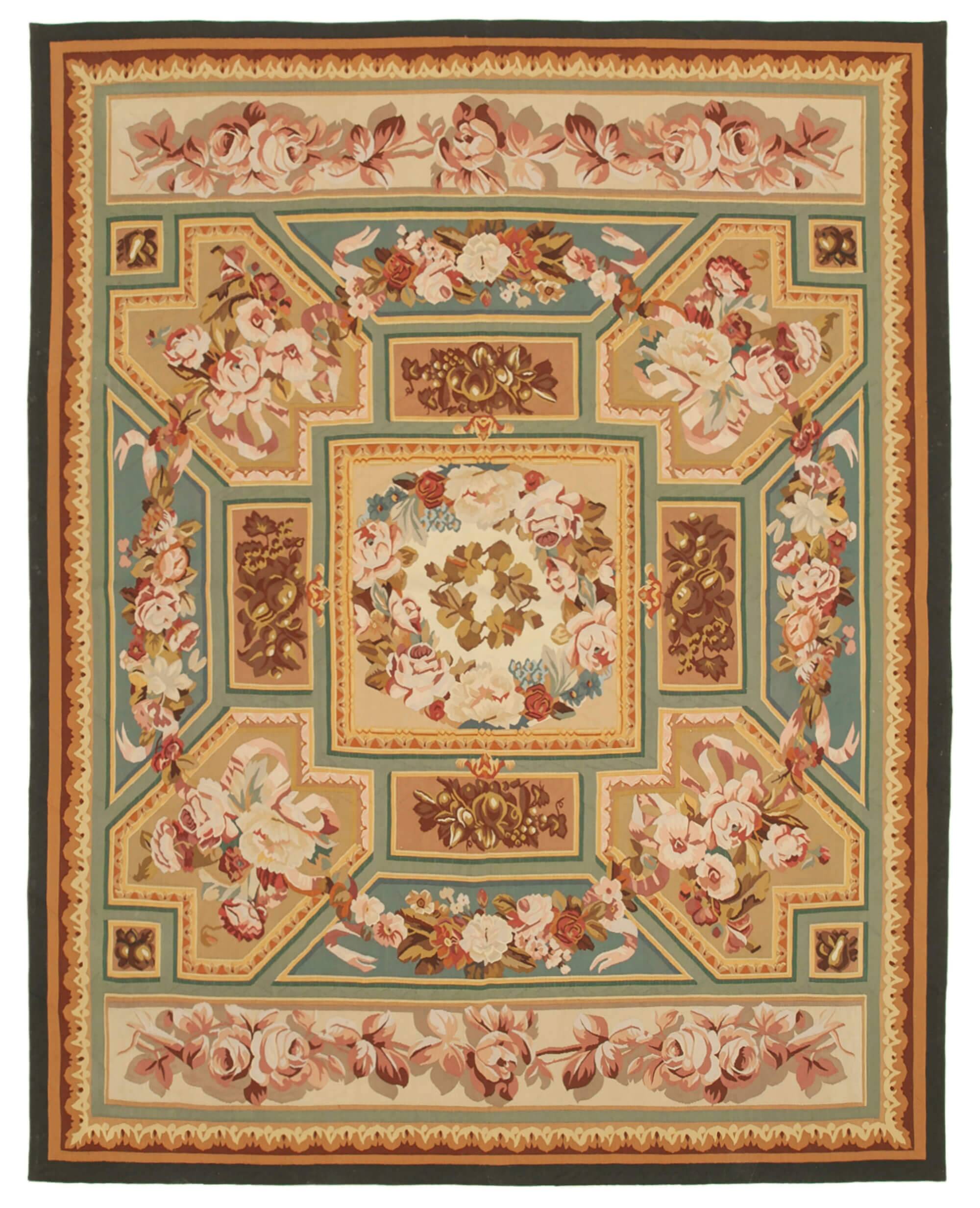 Handmade European Vintage Aubusson Kilim 281 cm x 361 cm