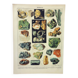 Old engraving 1898, Minerals 1, rocks, precious stones • Lithograph, Original plate