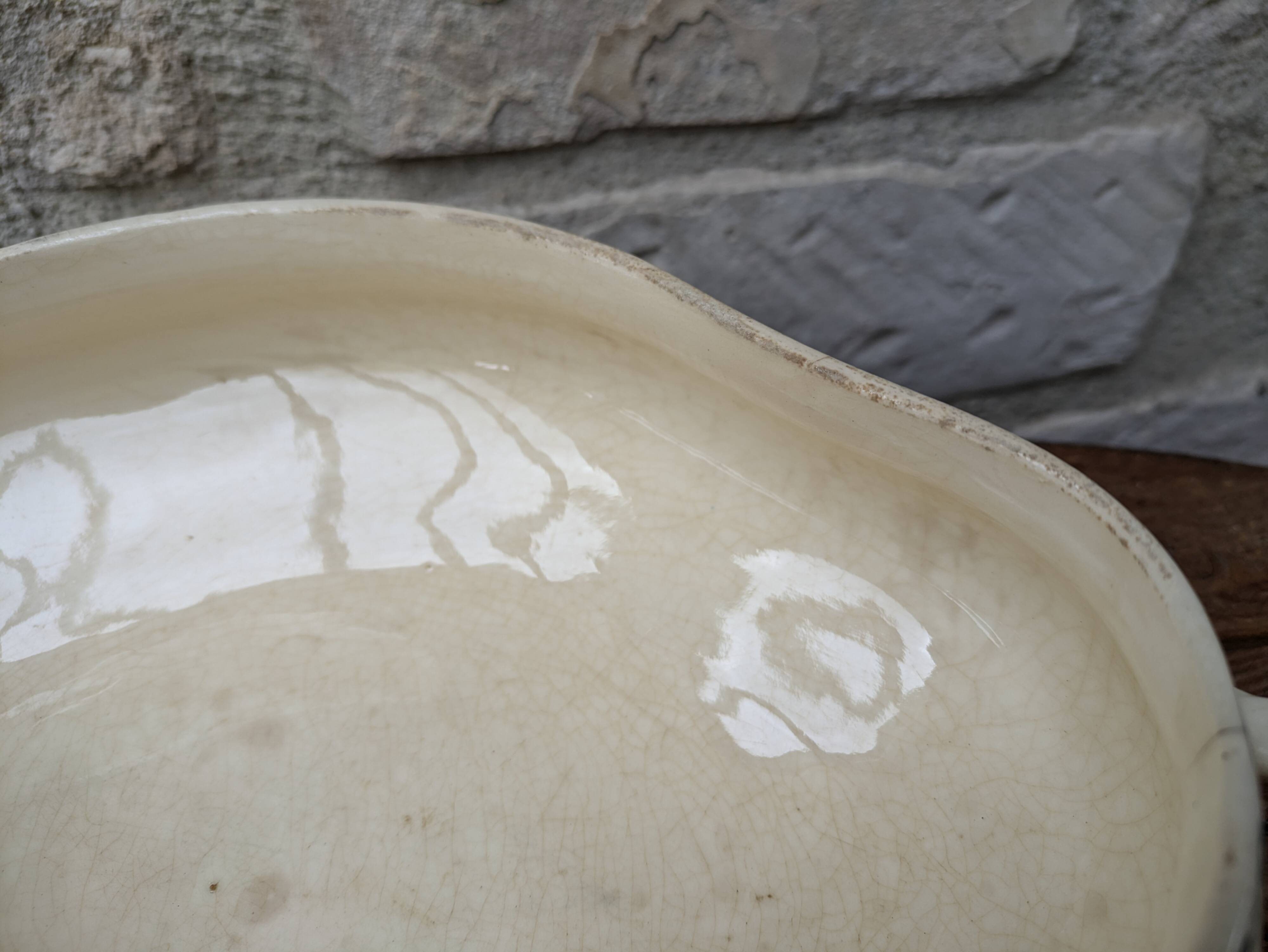 Old vegetable dish serving dish Terre de Fer Opaque porcelain from Gien Ocean model