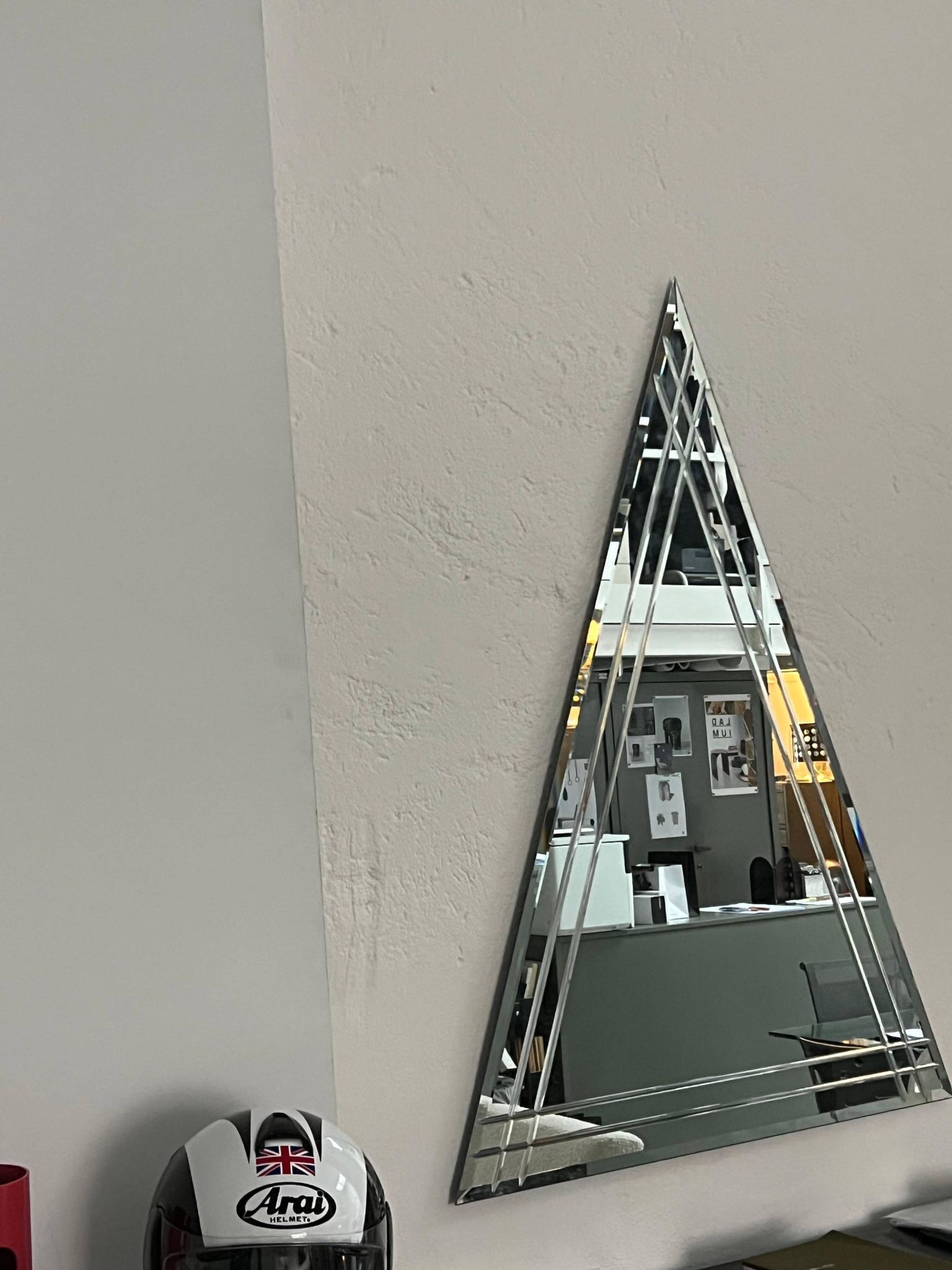 Vintage Big Triangular Wall Mounted Mirror with Beveled Decoration
