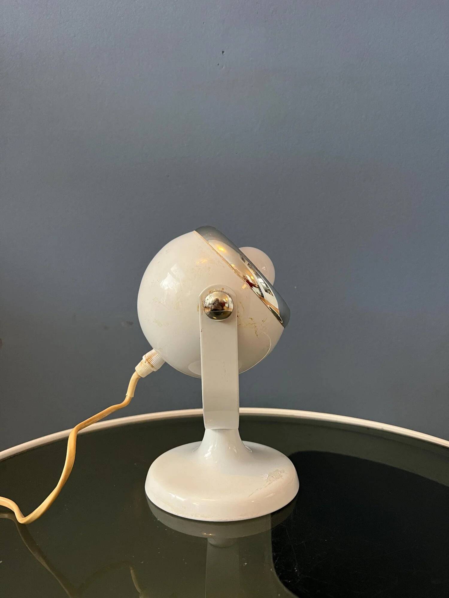Mid-century small white space age eyeball table lamp