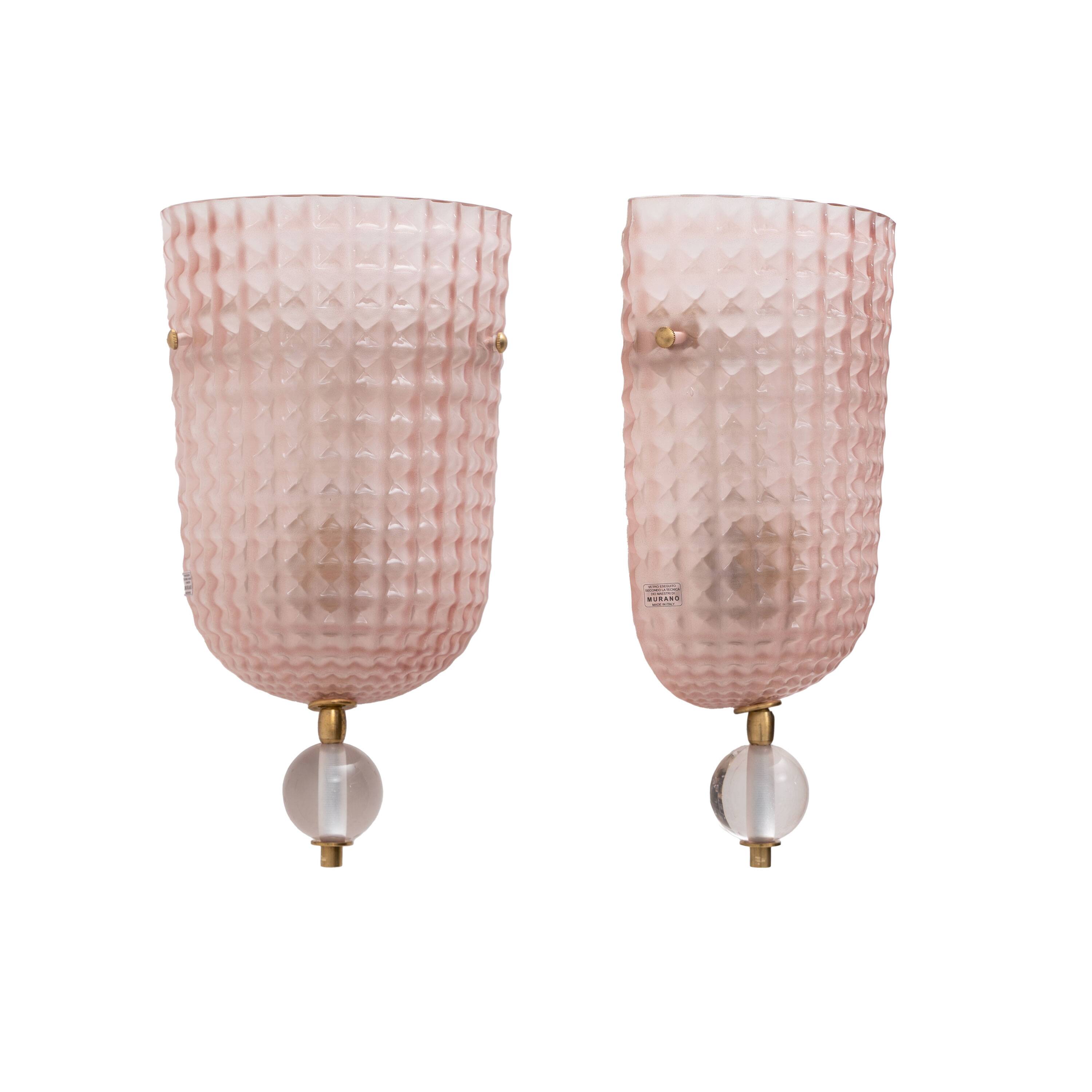 Pair of Art Dèco Style Italian Murano Glass and Brass Sconces