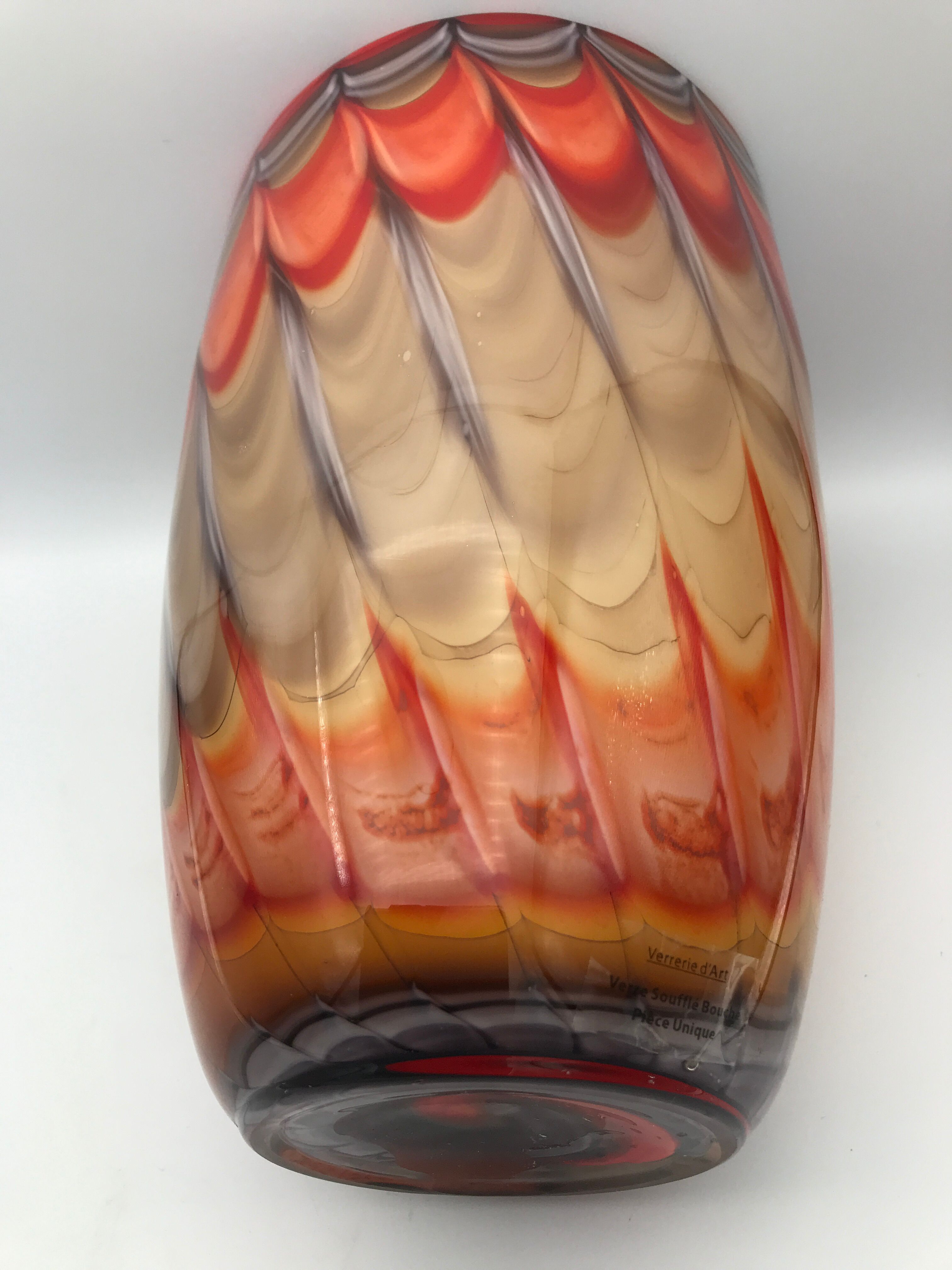 Vase in art verrerie blown glass polychrome mouth 24.5 cm