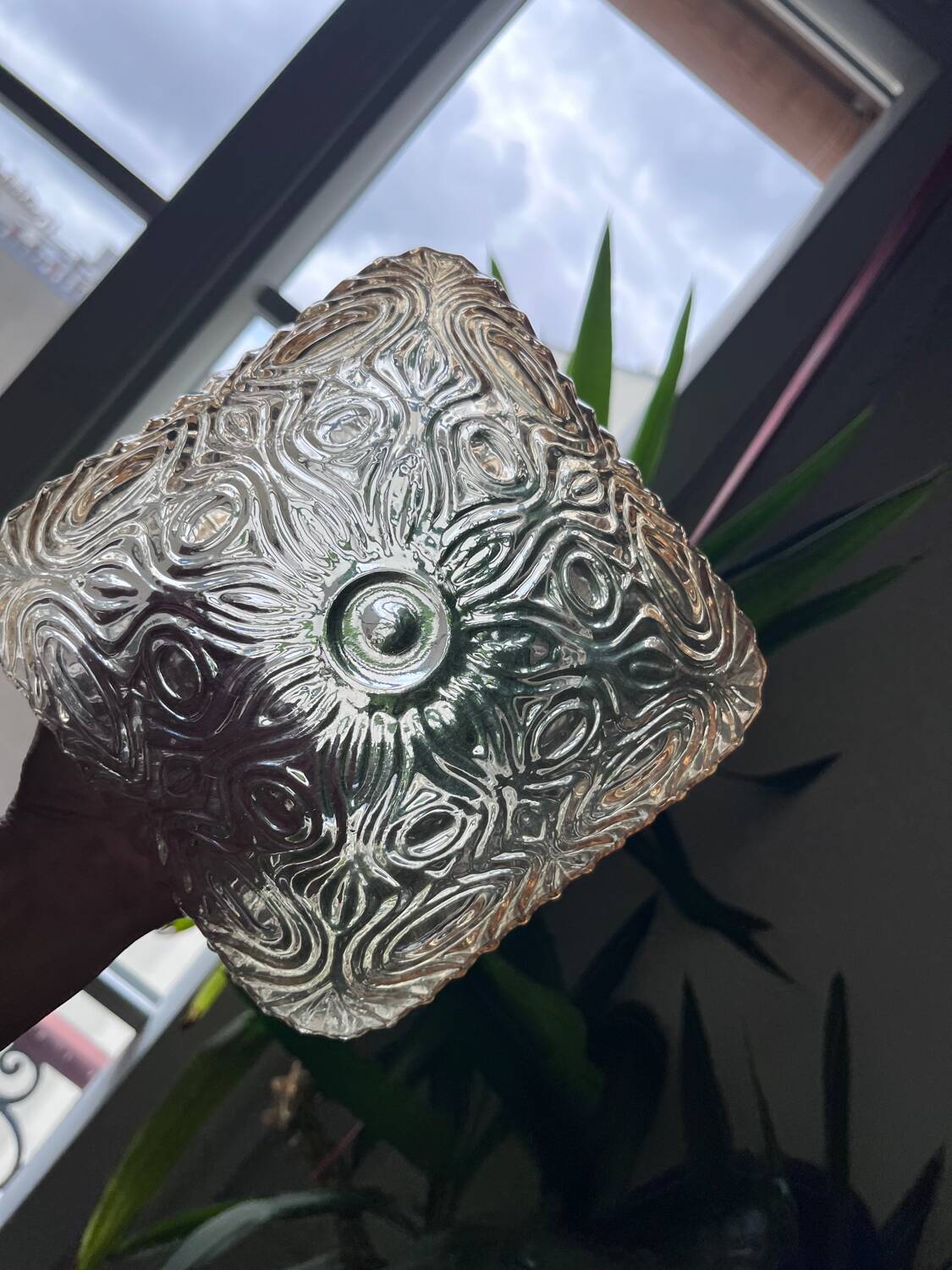 Square amber glass wall light