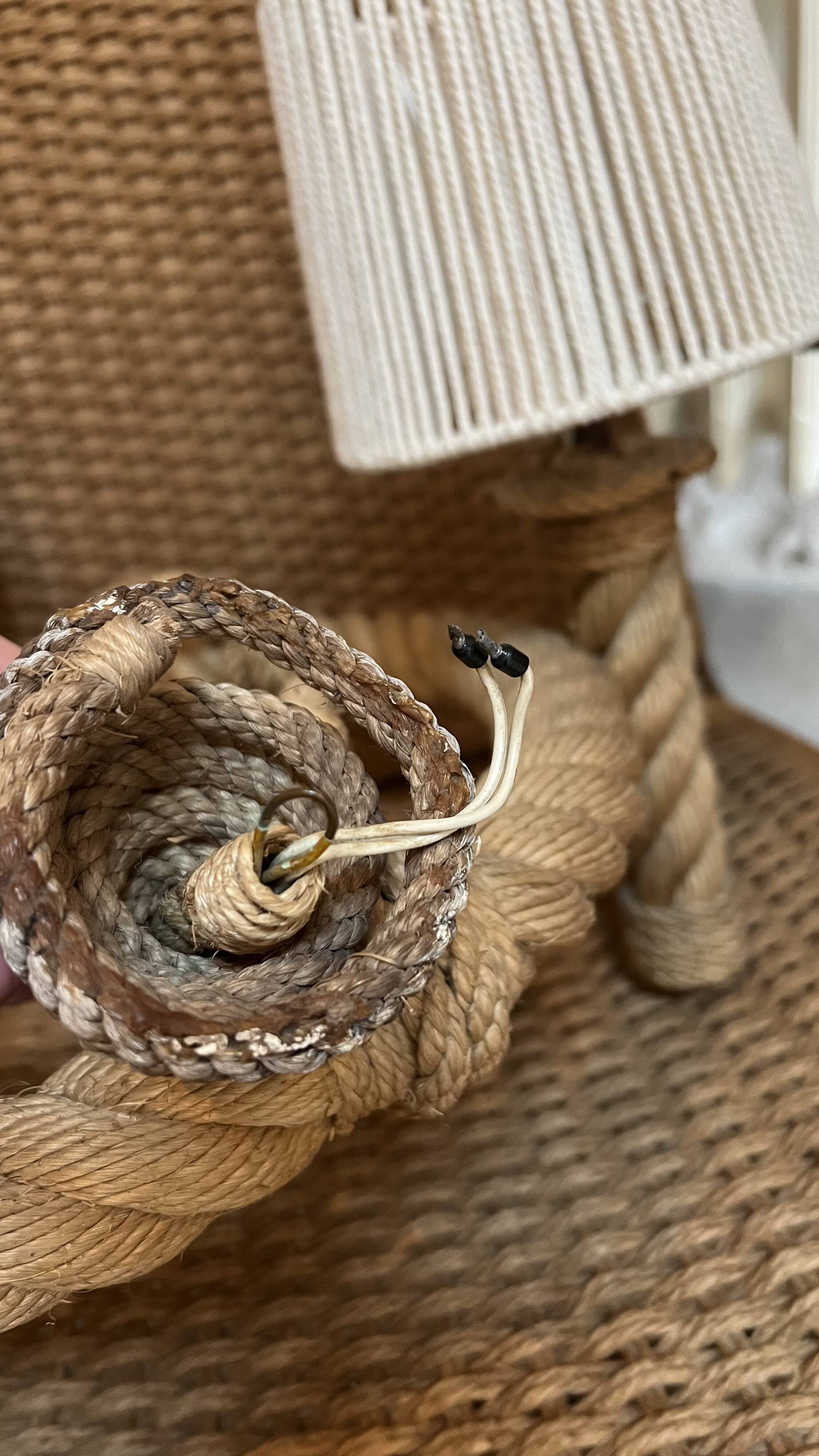 Three-light braided rope pendant light, 1950-1960.