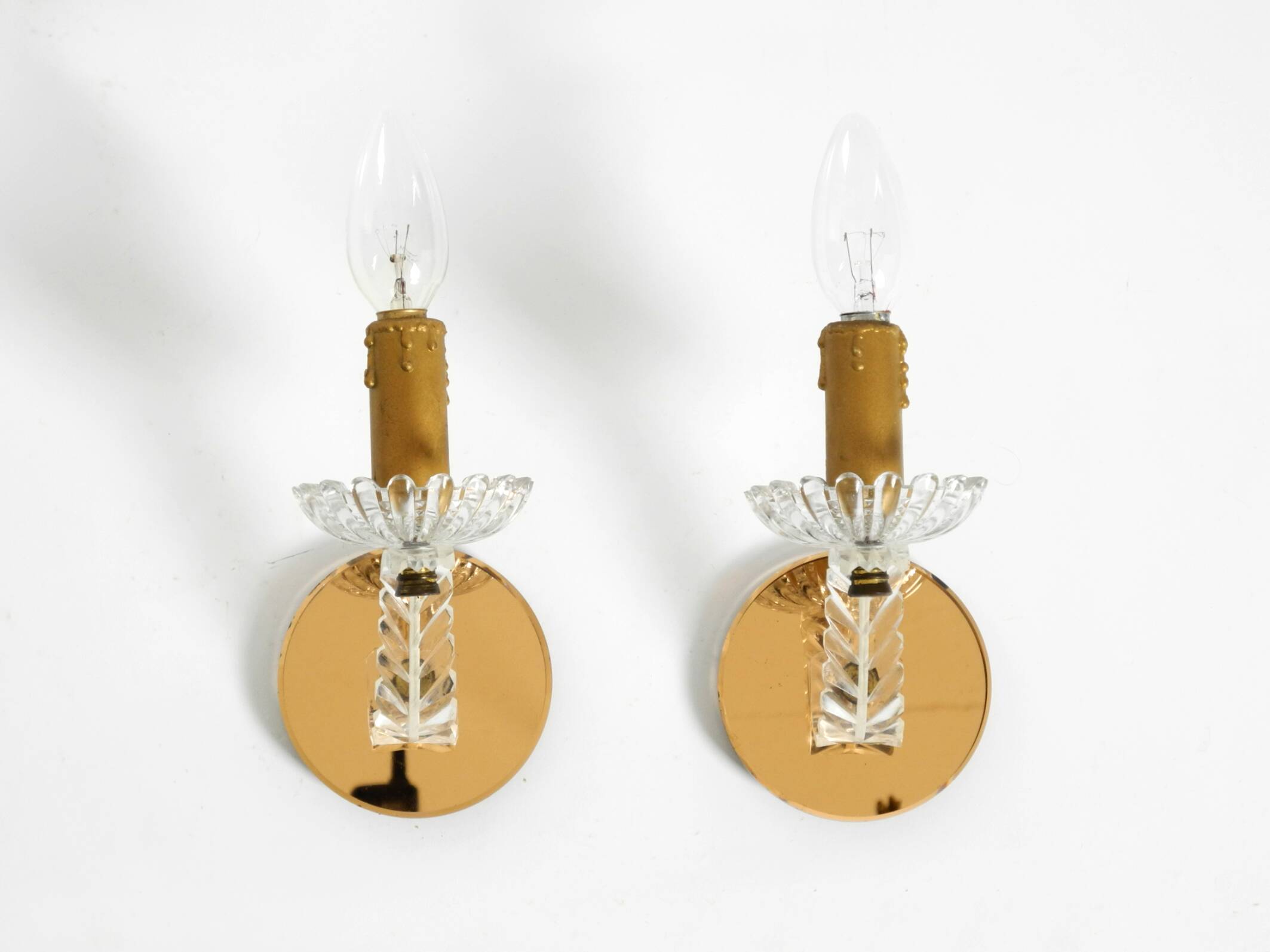 Two original Italian 1960s wall lamps with glass and mirror components