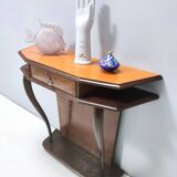Beech and Walnut Root Console Table with an Orange Glass Top, Italy