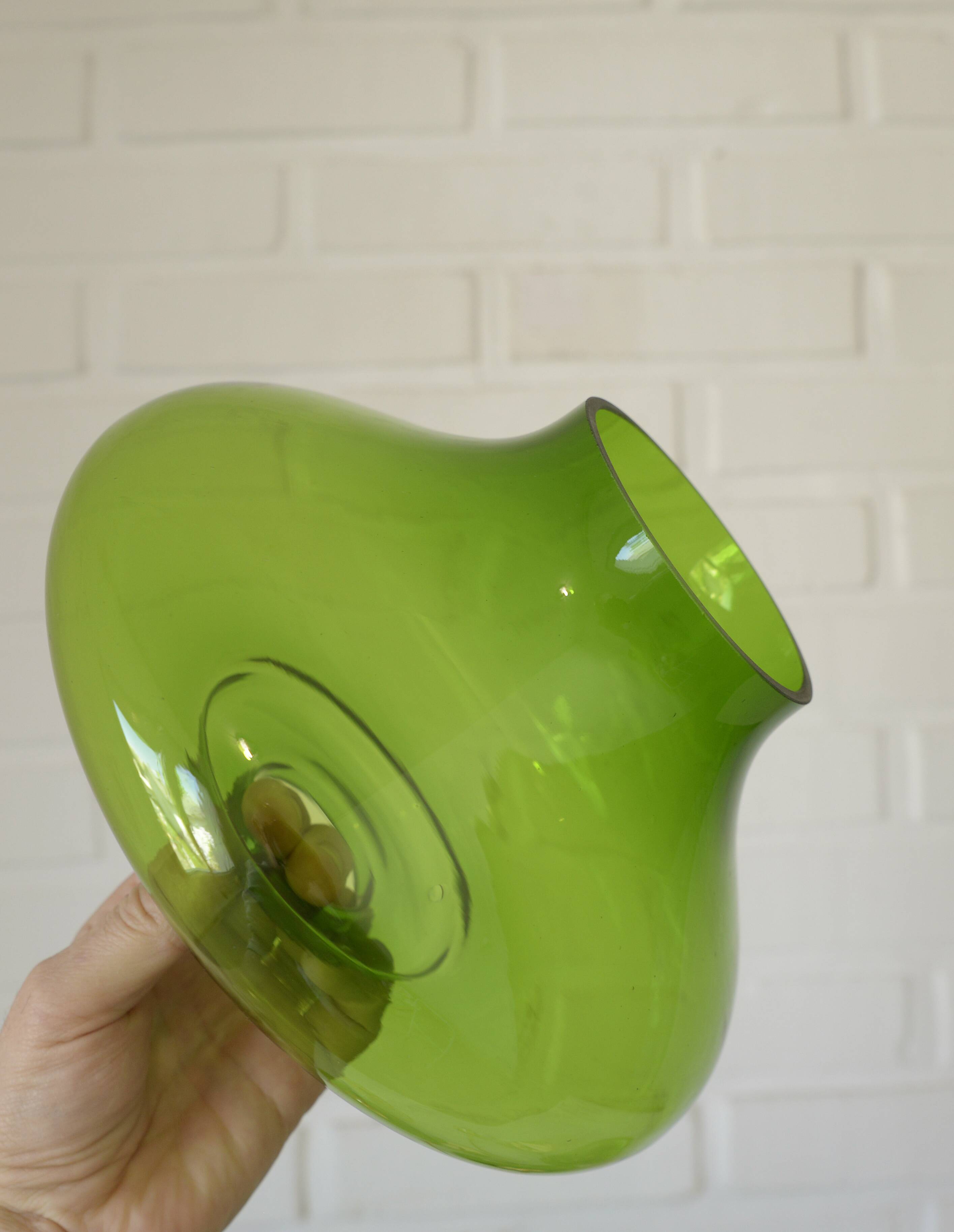 Vintage Pendant Light  Hand Blown Green Glass MCM Bar Hanging Cool Lamps