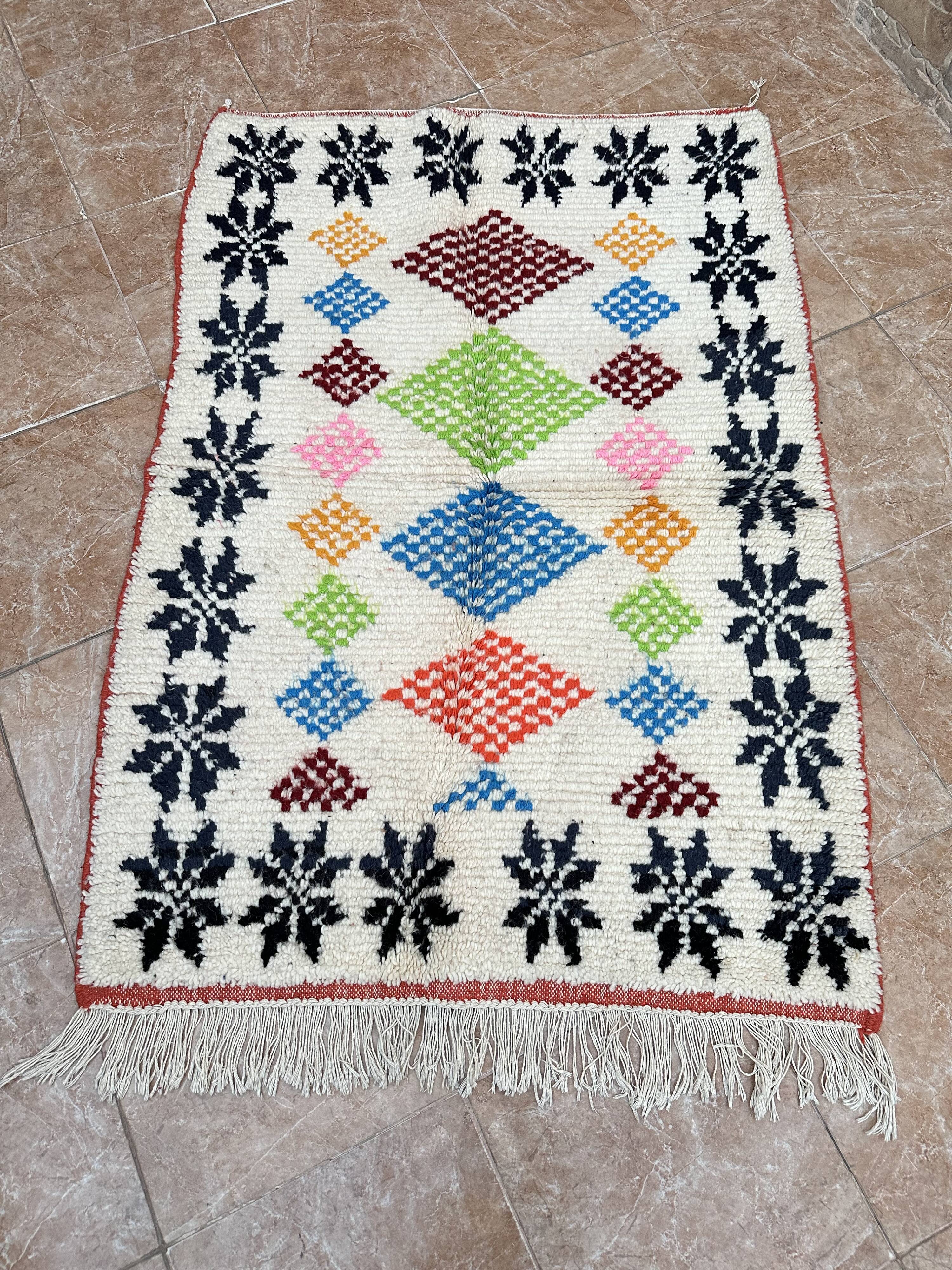 Moroccan Berber Rug Costum - Moroccan Wool Rug - New Azilal Rug - Beni Ouarain Style