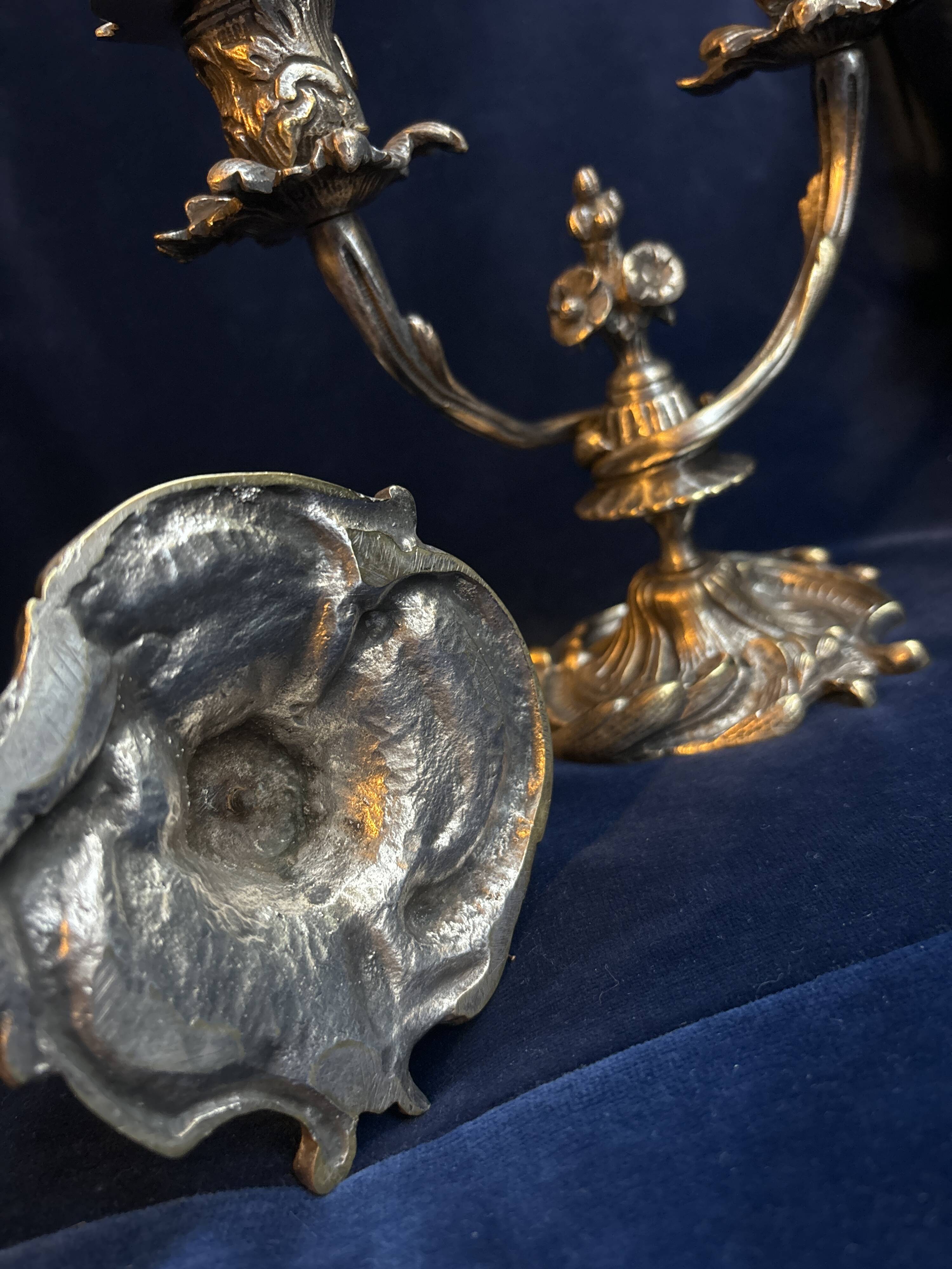 Pair of 19th century silver-plated bronze candlesticks