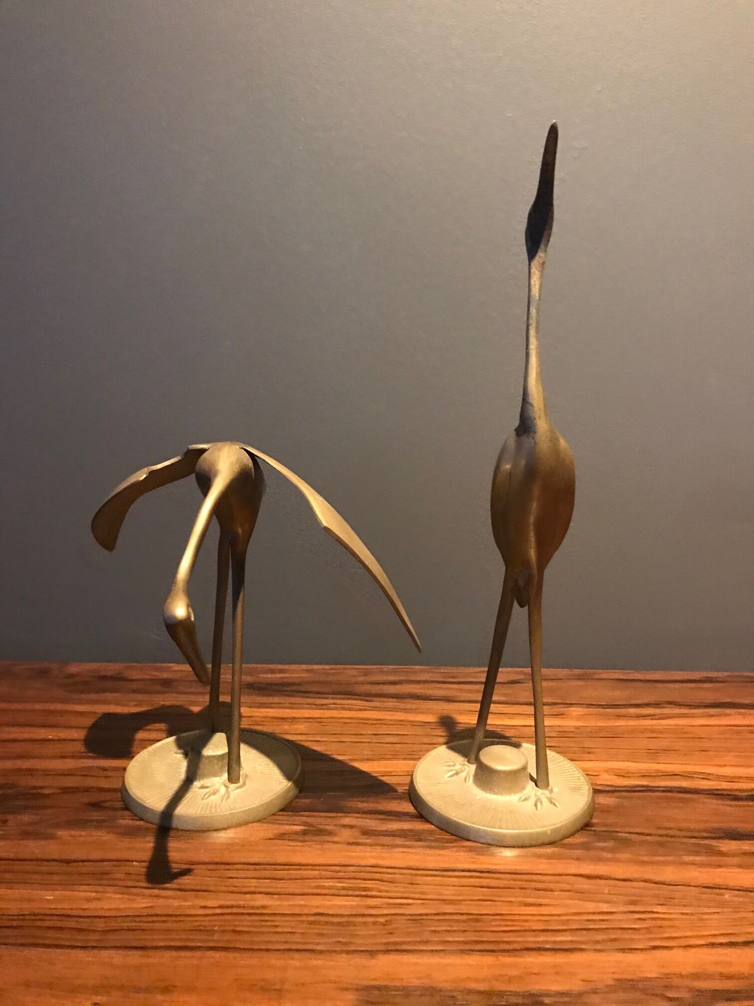 Pair of brass deco stork