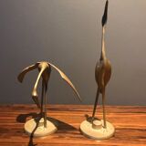 Pair of brass deco stork