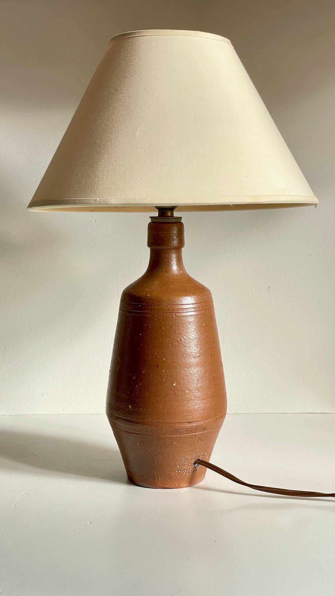 Vintage glazed stoneware lamp from Portugal.