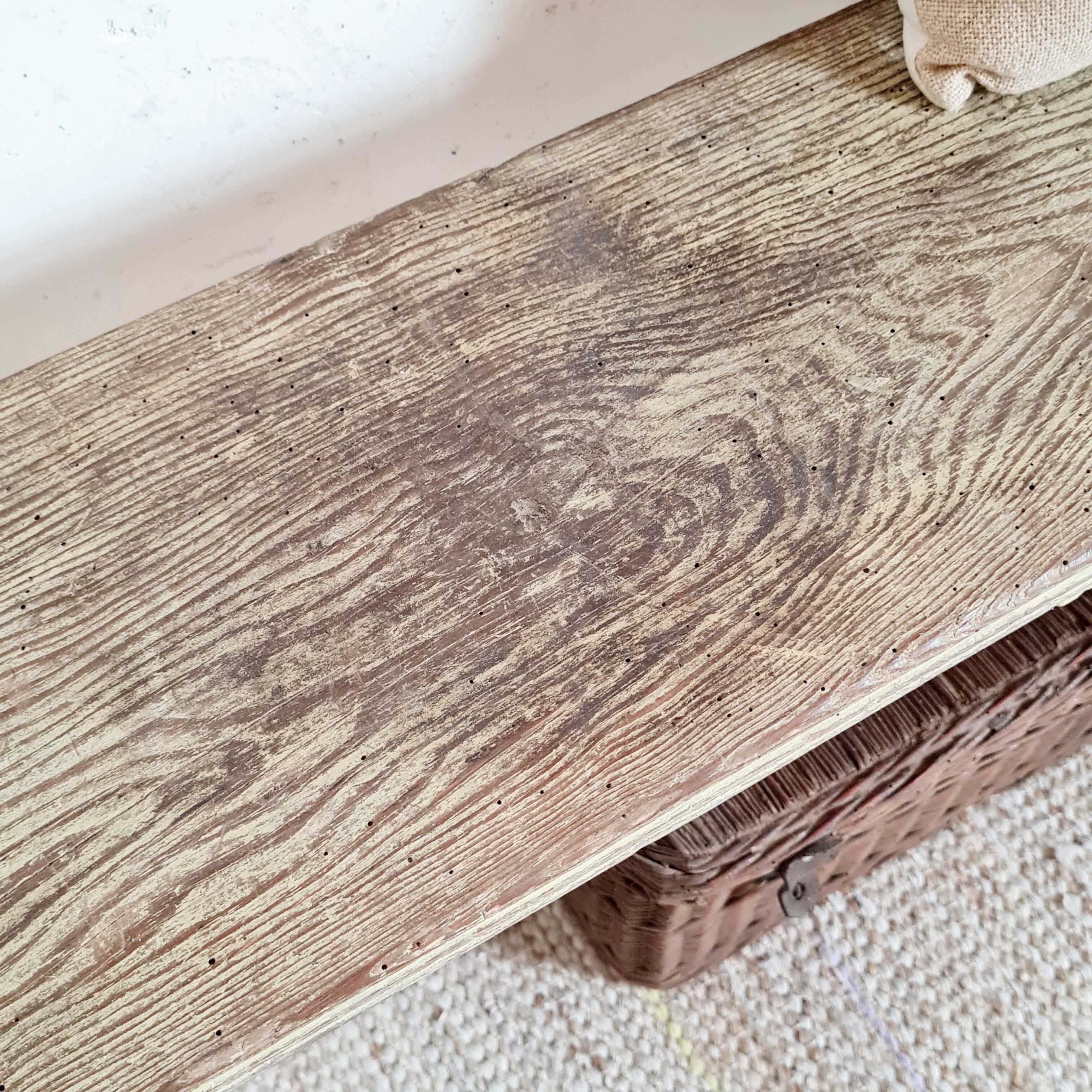 Banc de ferme ancien patine vert d'eau