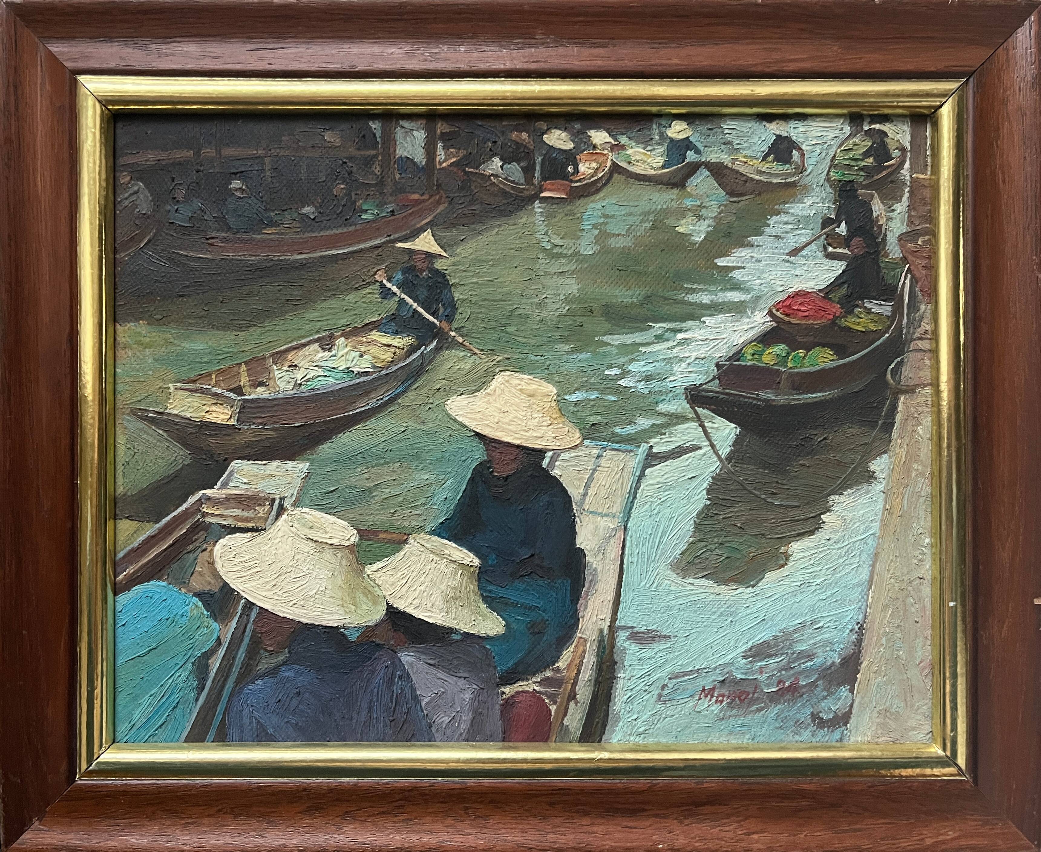 Tableau HSP "Paysage du Vietnam" signé J. Mamo 1984