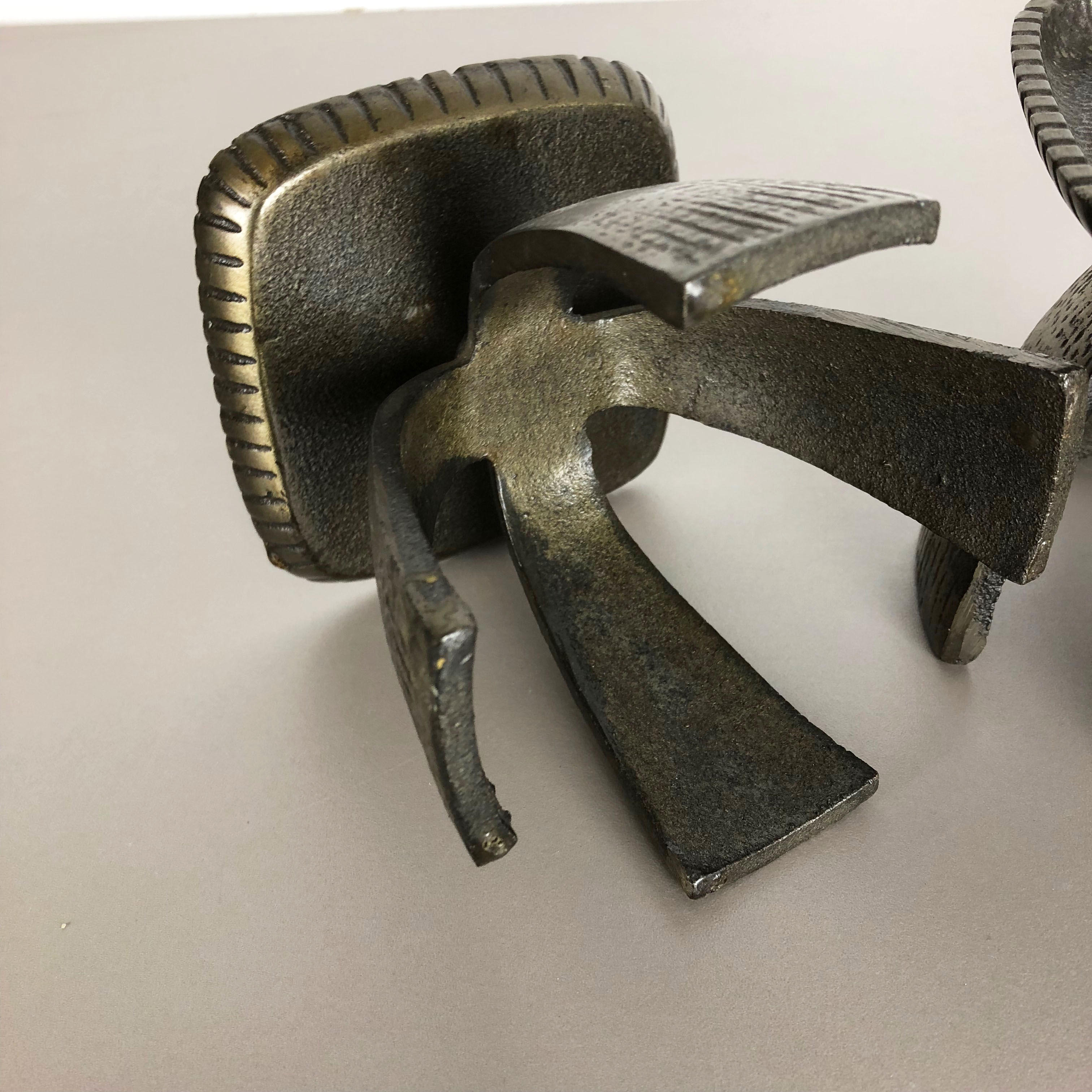 Set of 2 Modernist Vintage 1970s Sculptural Brutalist Metal Candleholder, France