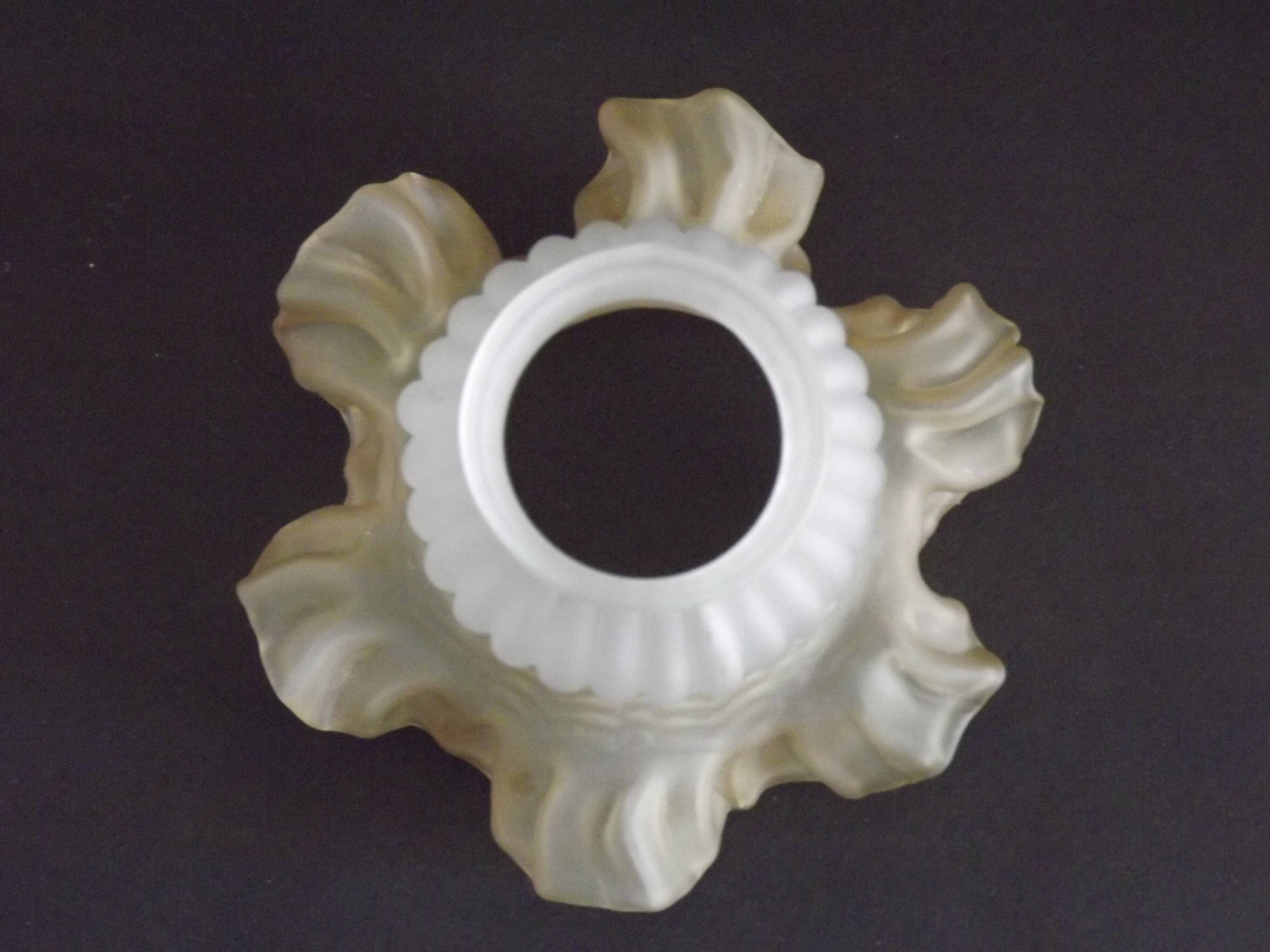 Vintage French Opaque White Glass Replacement Shade with Frilled Amber Edge
