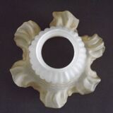 Vintage French Opaque White Glass Replacement Shade with Frilled Amber Edge