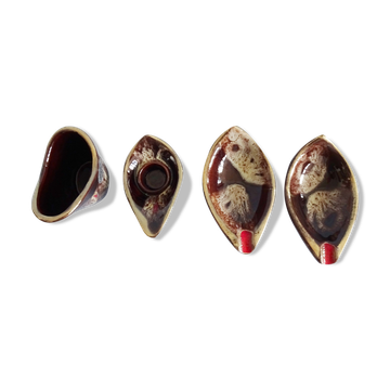 Jasba smoking set in brown red, four-piece Jasba ceramic set, table set, ashtray, candle holder hous