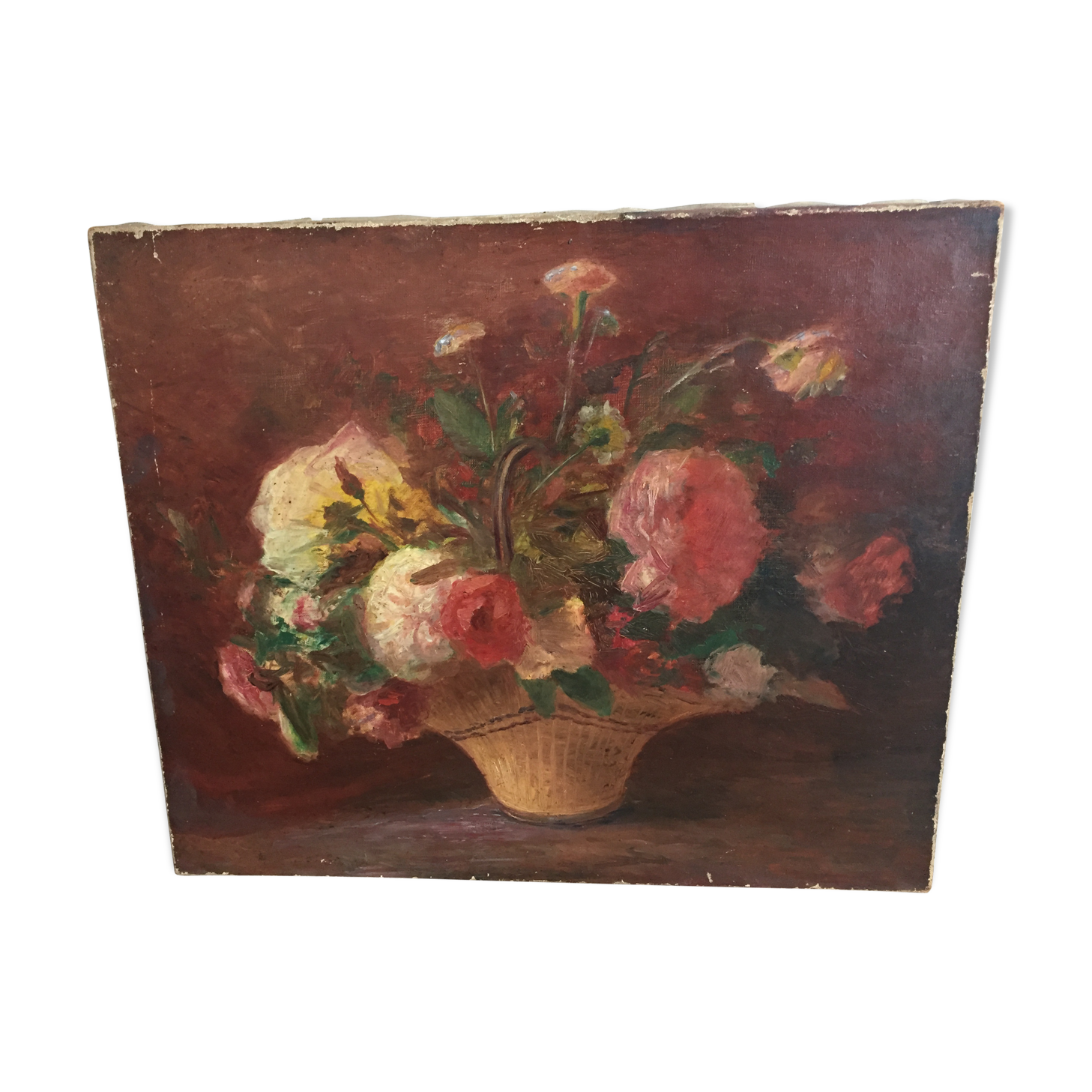 Huile sur toile, bouquet de fleurs