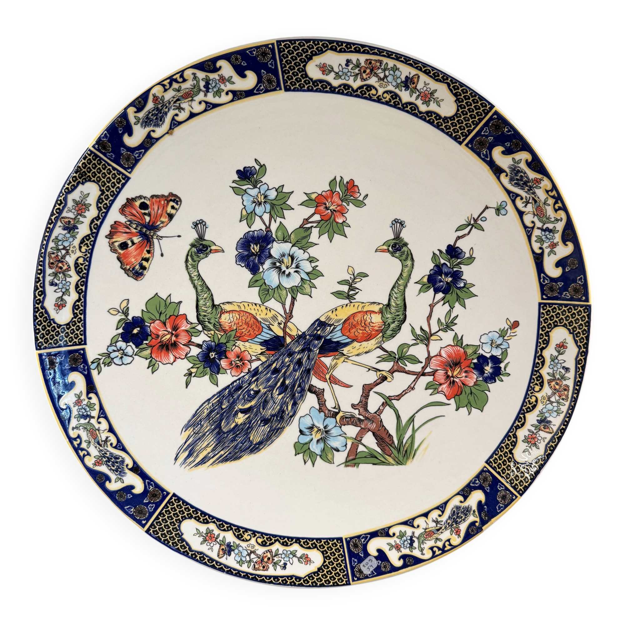 Grand plat à décor de Paons et fleurs XX siècle