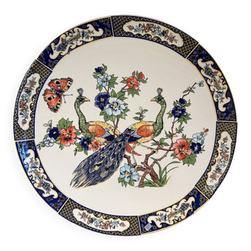 Large dish with peacock and flower decoration, 20th century.