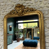 Antique mirror 173/94.5cm Louis-Philippe with a pediment and beaded overmantel.