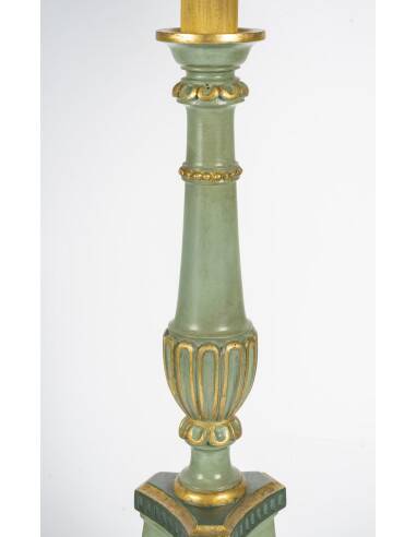 Carved, lacquered and gilded wooden lamp, 1950-1960, Louis XVI style.