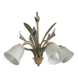 French Vintage 3 Light Lavender Lily Chandelier with Glass Shades 5480