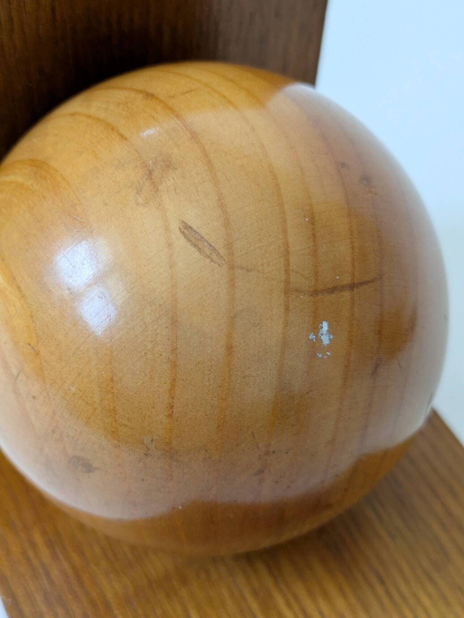 Pair of vintage bookends with polished wooden balls, Art Deco style