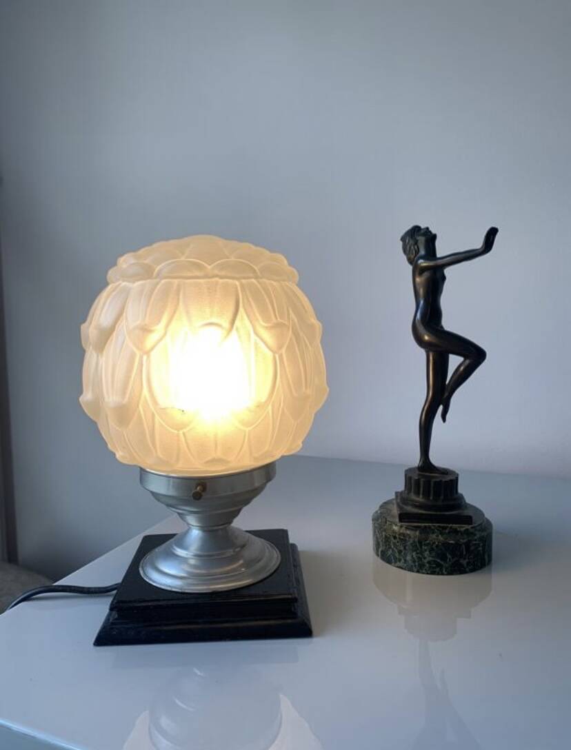Old art deco molded glass table lamp