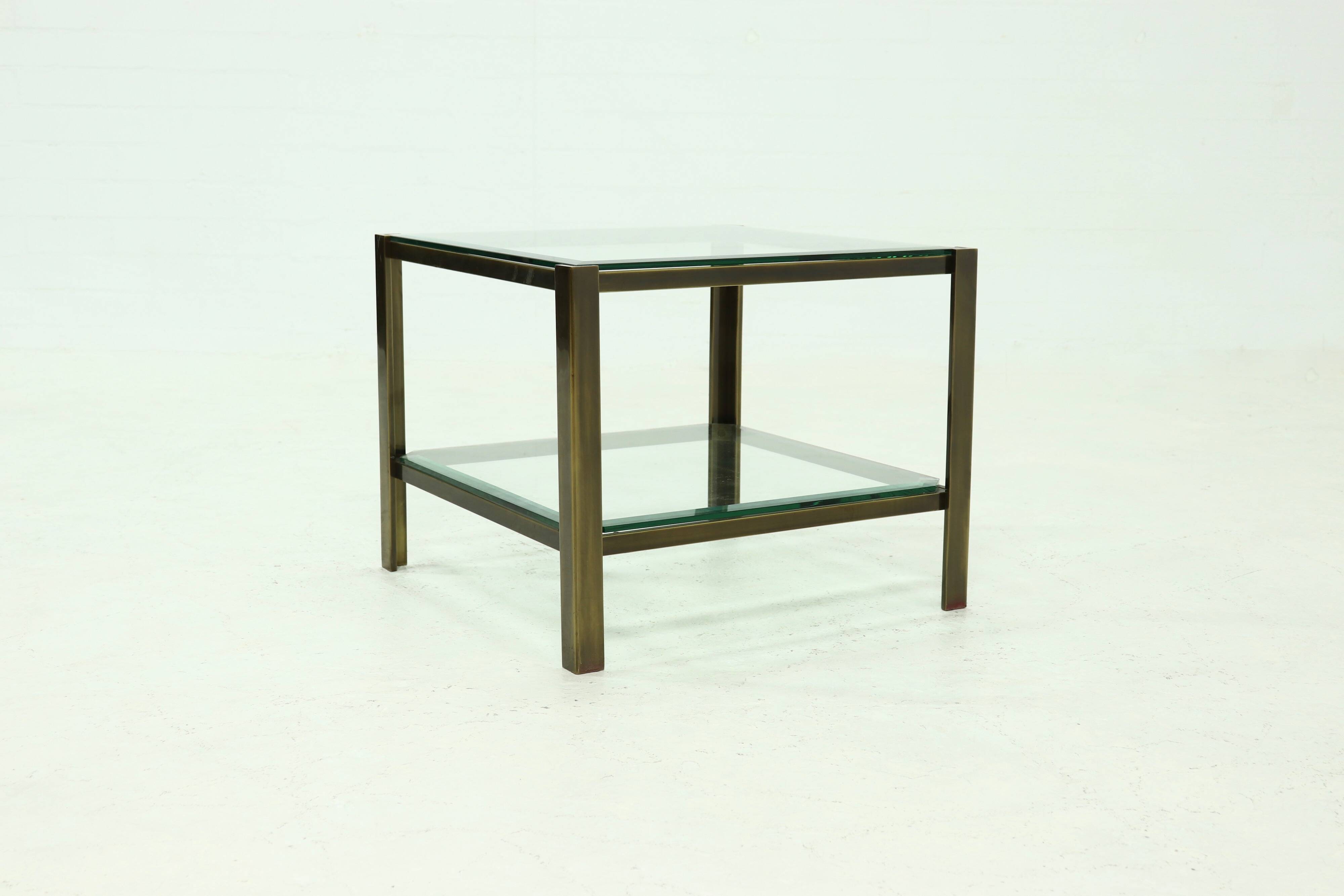 Two Tier glass and Solid Cast Brass Side Table 1970s