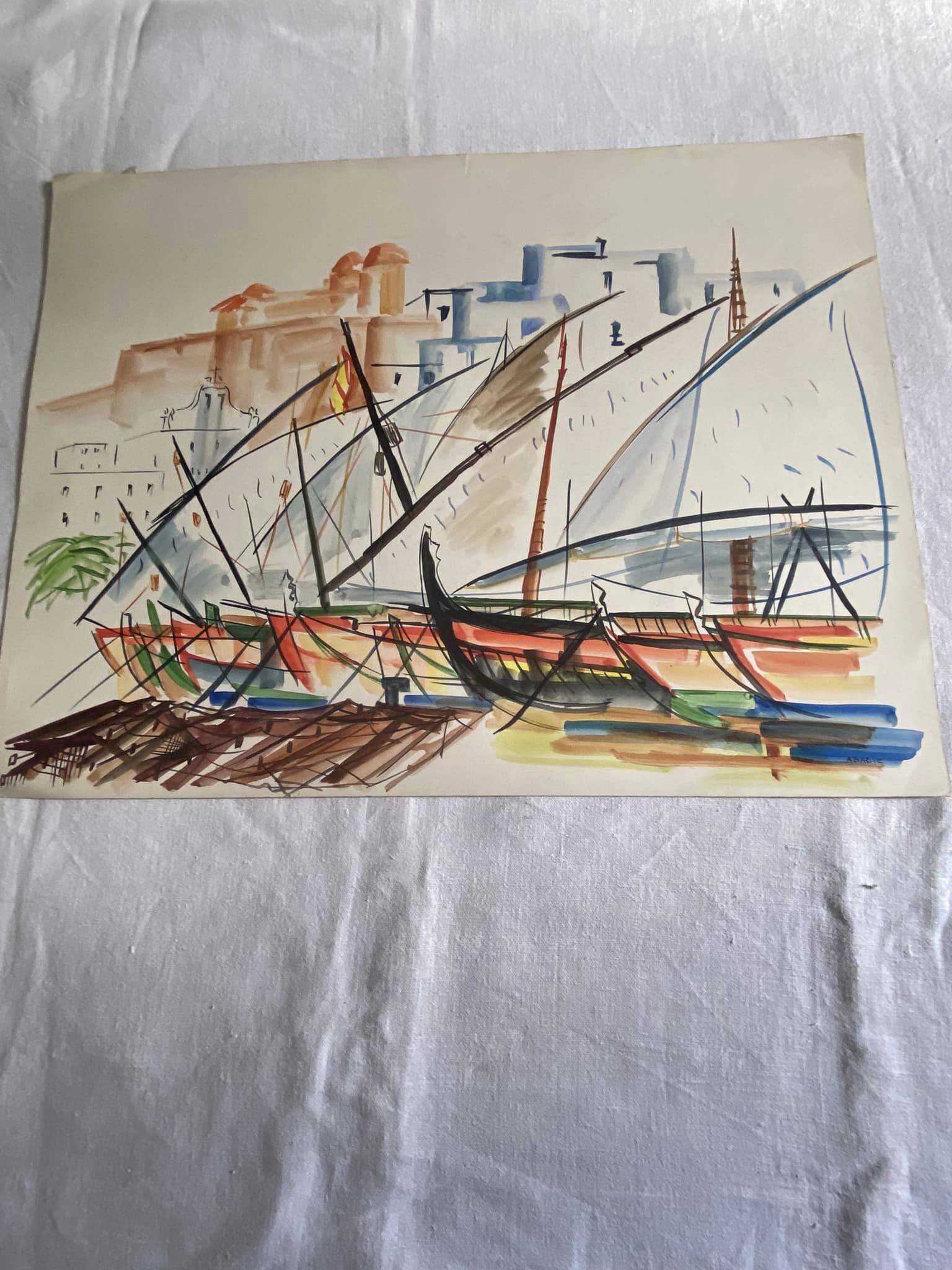 Watercolor/drawing on thick paper signed abadie