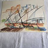 Watercolor/drawing on thick paper signed abadie