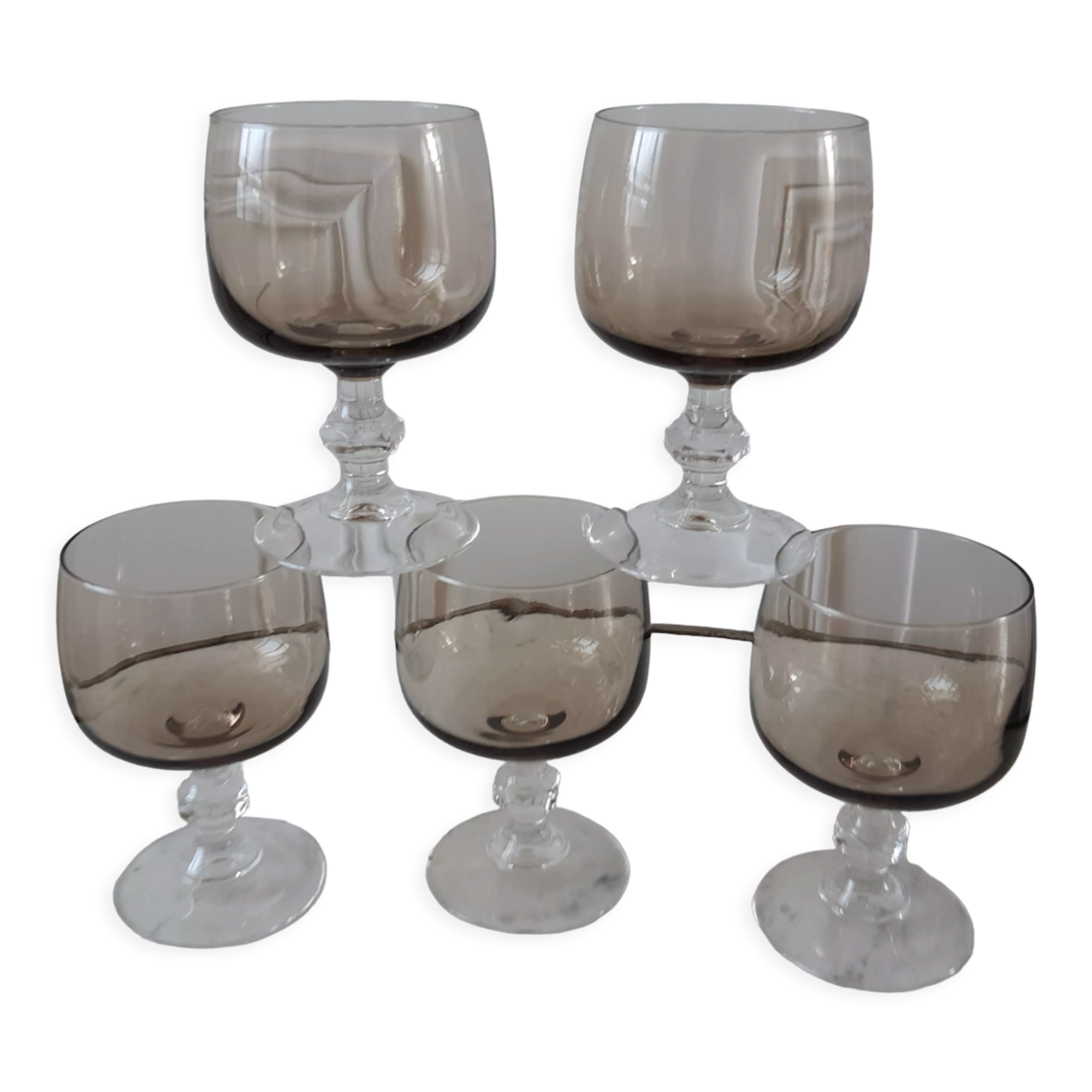 Set of 5 glasses with smoked glass stems 70s
