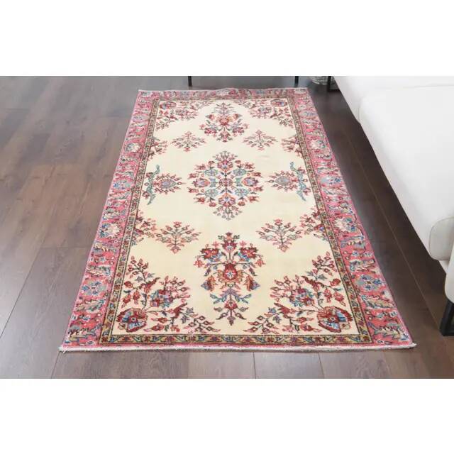 1970s Turkish Oushak Handmade Wool Cotton Beige Area Rug 103x206
