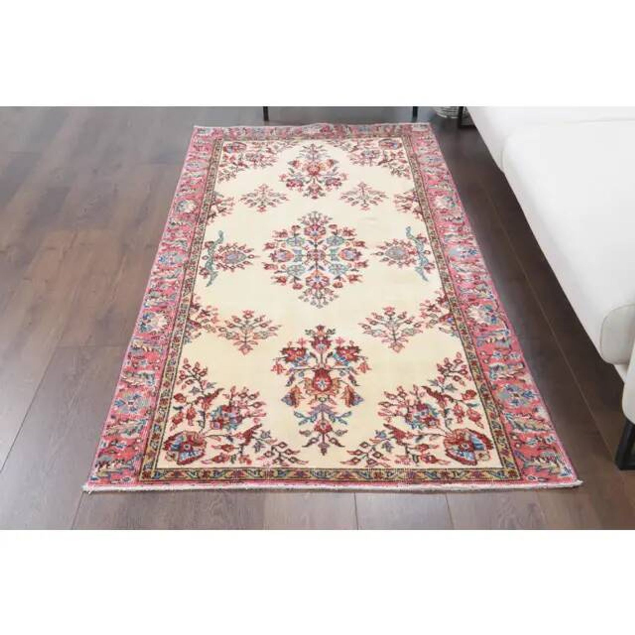 Tapis de sol turc Oushak fait main en laine et coton beige des années 1970 103x206