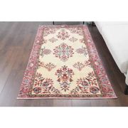 Tapis de sol turc Oushak fait main en laine et coton beige des années 1970 103x206