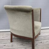 Khaki velvet barrel armchair
