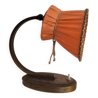 Vintage 1950s Brass Desk Lamp - Coral Shade - Mid-Century