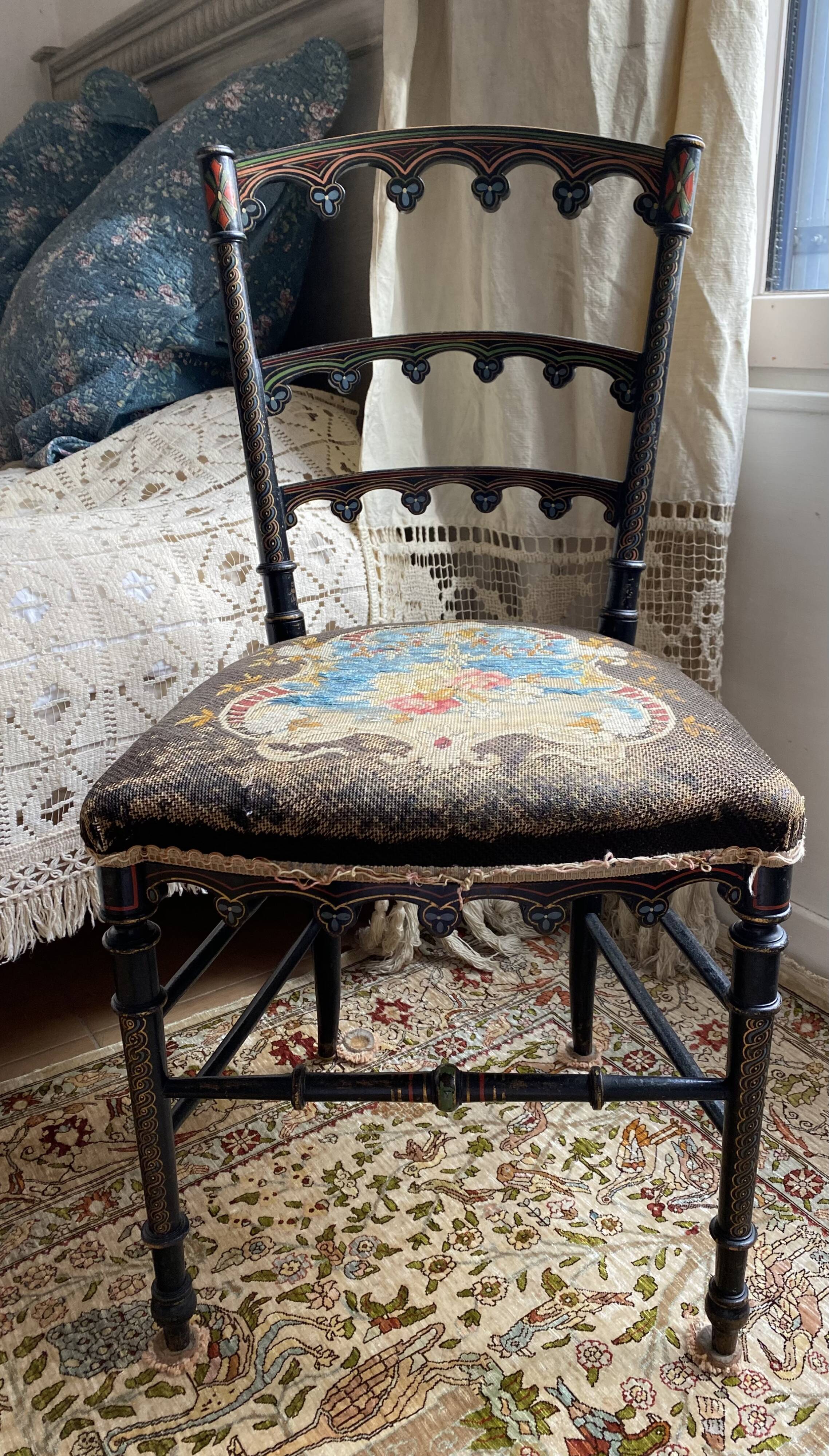 Antique chair napoleon III tapestry and painted wood